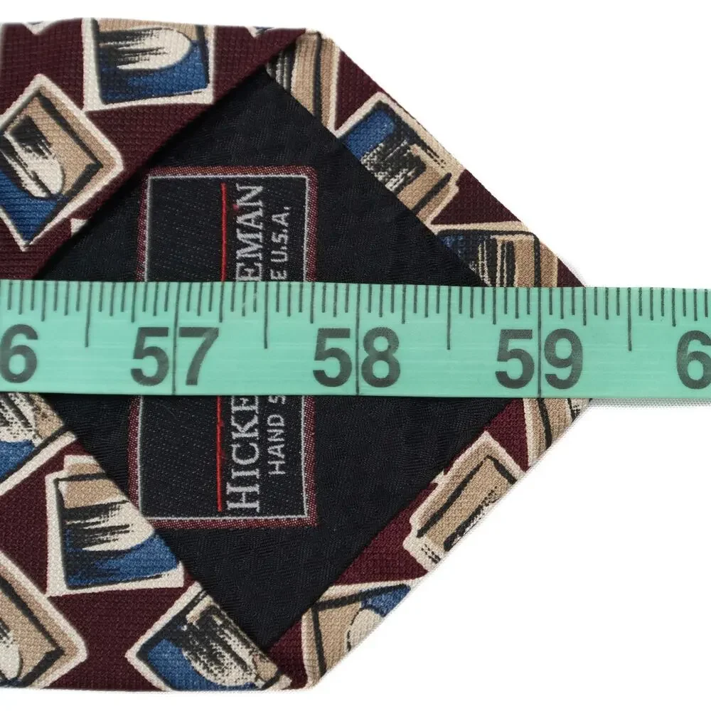 Hickey Freeman Collection Wine Burgundy Blue Geometric 100% Silk Necktie
